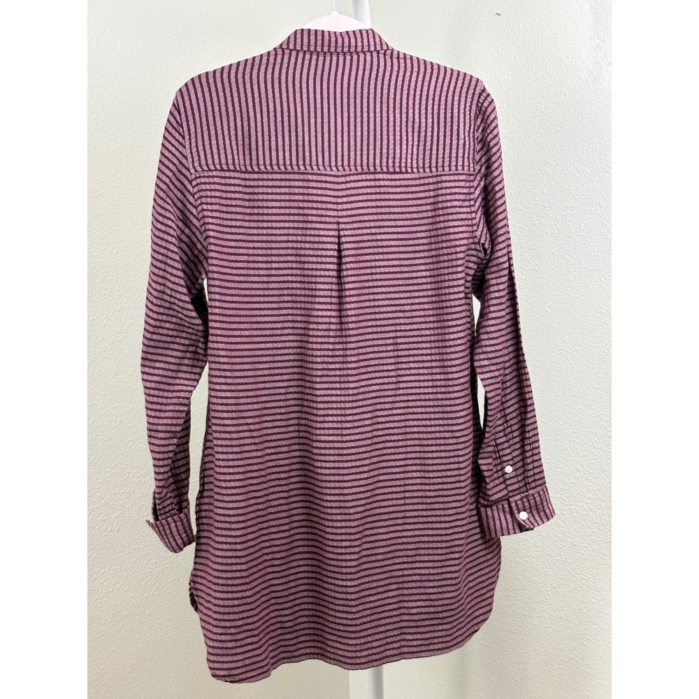 Toad & Co Women's Medium Burgundy Striped Herringbone Tunic Shirt Dress Pockets - Picture 2 of 7